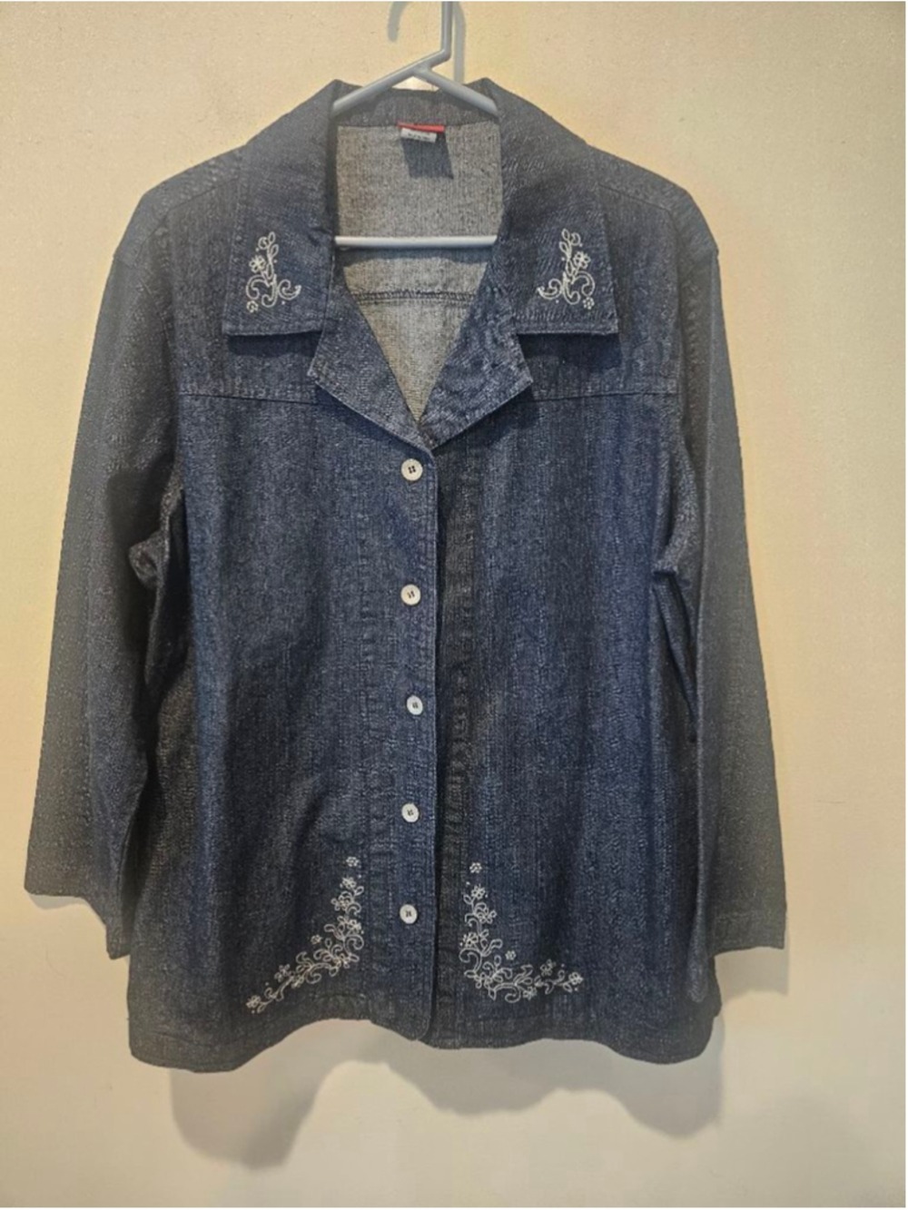 Women's Tudor Court Blue Denim Jean Jacket with Silver Embroidery XL